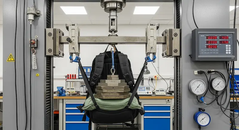 Illustration of a backpack load-testing setup.