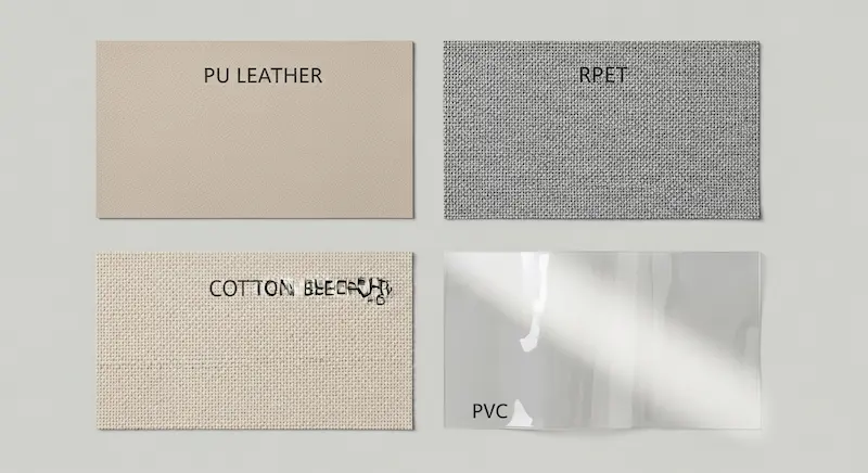 Material options shown for a custom cosmetic bag project
