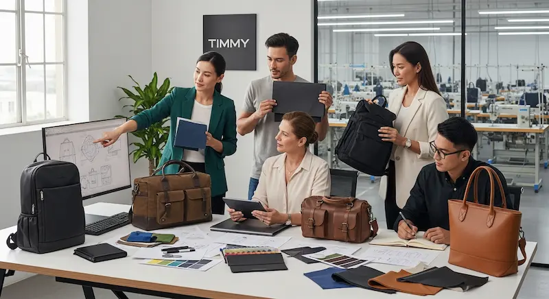 Illustration of a team reviewing a bag development project