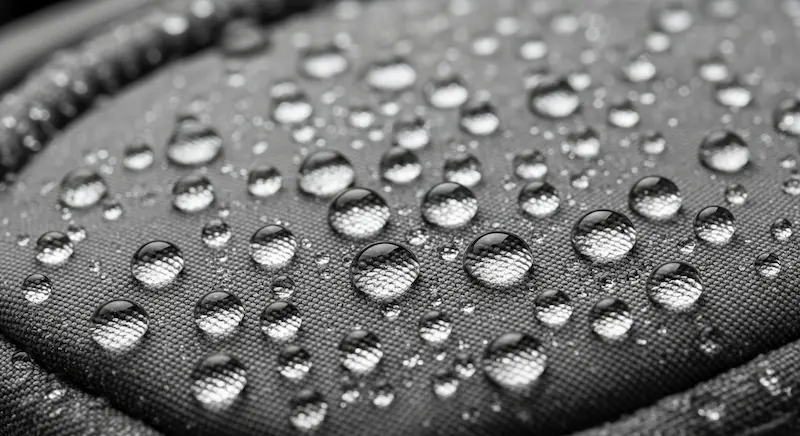 Water droplets on the surface of coated bag fabric