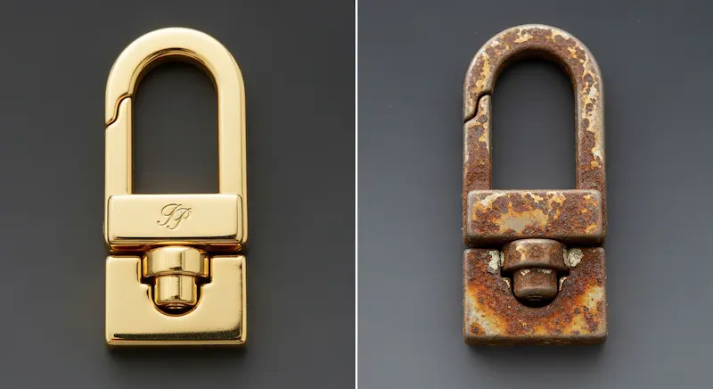 Illustrative comparison of metal hardware surfaces after testing