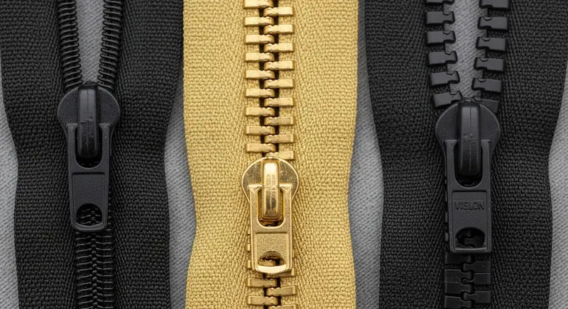 Coil, metal and molded-plastic zipper examples