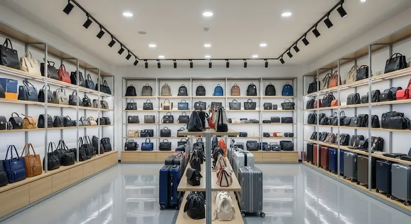 Bag showroom with style samples
